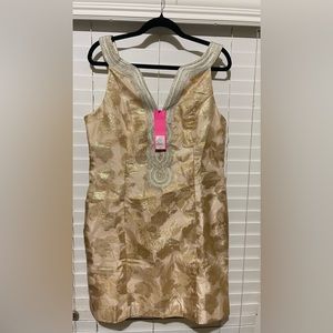 Elegant Lilly Pulitzer Gold organza brocade dress